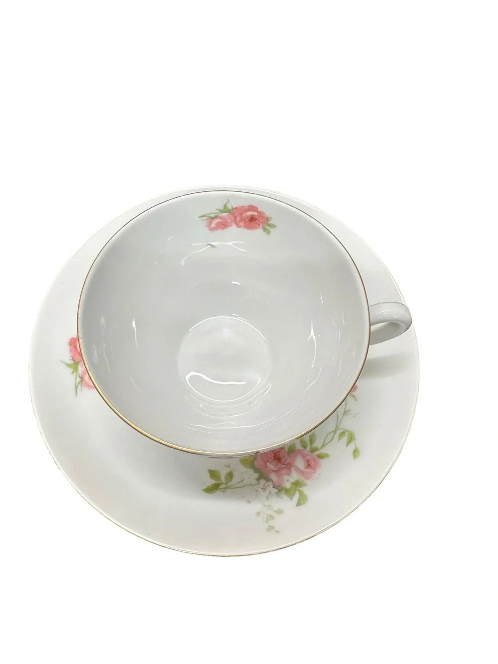 Antique Victoria Austria Porcelain Teacup & Saucer Pink Roses Gold Trim